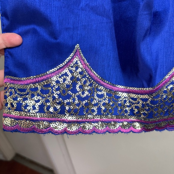 Vintage Blue Embroidered Gold Sequins Paisley All Over Embellished Trim Skirt - Picture 7 of 15